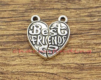 10sets Best Friends Set Charms 2 Piece Set Charm Antique Silver Tone 20x22mm cf2035