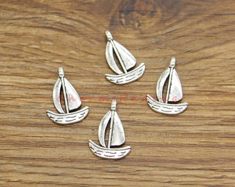 50pcs Sailboat Charms Sailing Boat Charms Antique Silver Tone 13x19mm cf4066