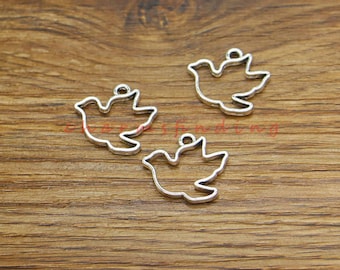 50pcs Peace Dove Charms Olive Bird Bulk Charm Antique Silver Tone 16x18mm cf4185