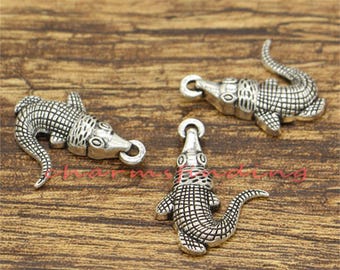 10x Antique Silver Tone Crocodile Alligator Charms – A16, Bulk Lot