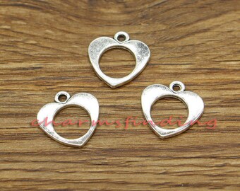 30pcs Heart Charms Open Heart Charms Love Charm Antique Silver Tone 17x17mm cf3142