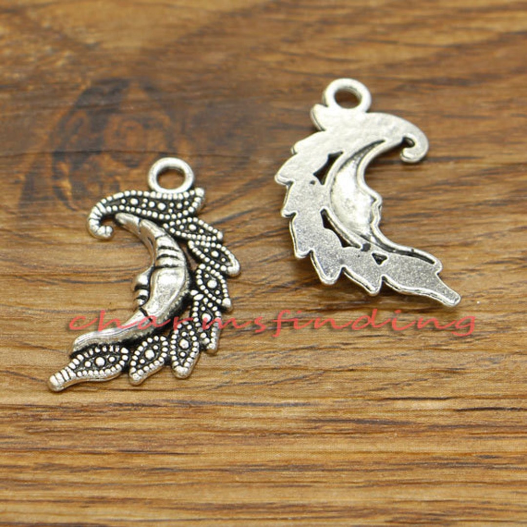20pcs Moon Charms Moon Face Night Charms Antique Silver Tone 15x27mm ...