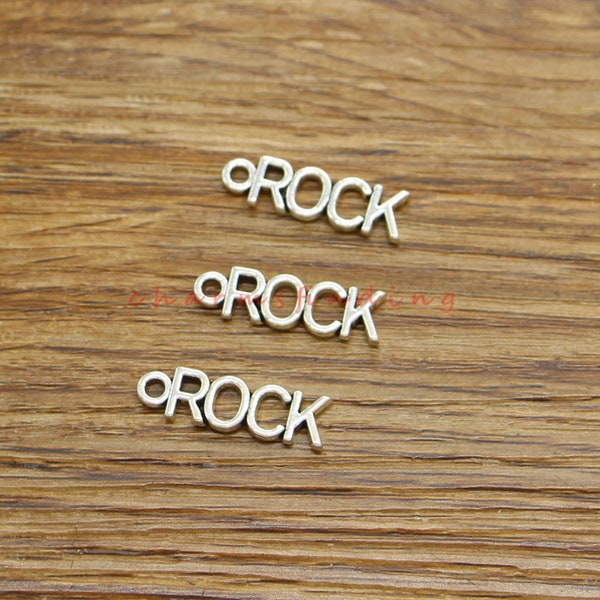 50pcs Rock Charms Word Rock on Bulk Charm Antique Silver Tone 6x21mm cf4571