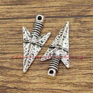 15pcs Large Arrowhead Pendant Charms Antique Silver Tone 16x36mm cf2404