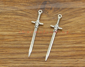 25pcs Sword Charms Pendants Antique Silver Tone 12x50mm cf4930