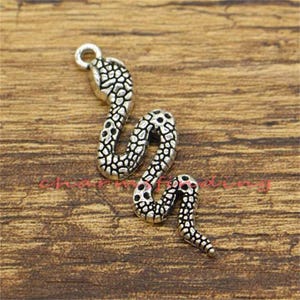 May include: Silver-toned snake charm with a detailed, textured design. The snake is coiled in a realistic pose with a loop at the top for attaching to jewellery.
