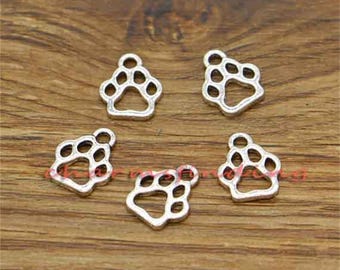 50 breloques pattes de chien breloques animaux ton argent antique 11 x 13 mm cf3064