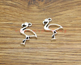25pcs Flamingo Charms Bird Ostrich Charms Antique Silver Tone 17x24mm cf4186