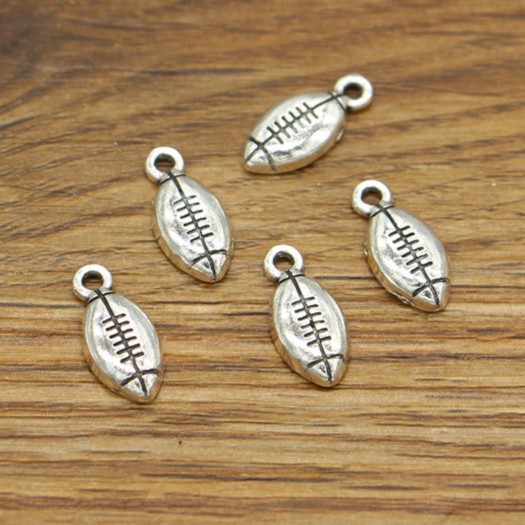 50pcs Football Charms Sports Charm Antique Silver Tone 7x15mm Cf1892 Etsy