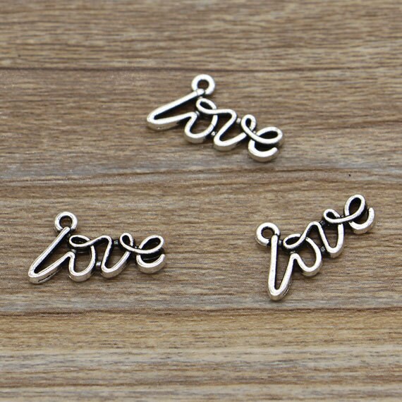 50pcs Love Charms Word Charms Antique Silver Tone 20x10mm Etsy