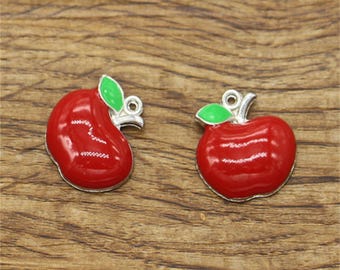 10 pezzi Ciondoli a forma di mela rossa Ciondoli a forma di frutta Ciondoli in smalto placcato argento 18 x 17 mm cf1654