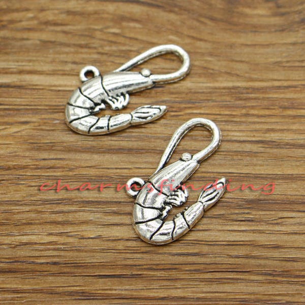 20pcs Shrimp Charms Antique Silver Tone 17x28mm cf3429