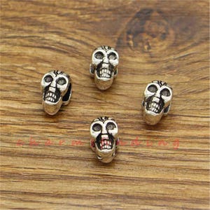 20pcs Skull Beads Spacers Charms Halloween Charms Large Hole European Beads Antique Silver Tone 8x12x9mm 4mm hole cf3764