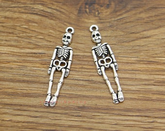 25pcs Skeleton Charms Halloween Charms Antique Silver Tone 9x39mm cf3982