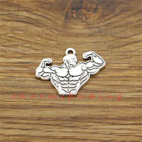 Bodybuilder Charm Antiqued Sterling Silver Bodybuilder Charm Antiqued Sterling Silver