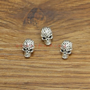 20pcs Skull Beads Spacers Charms Halloween Charms Antique Silver Tone 8x13x8mm 3mm hole cf4234