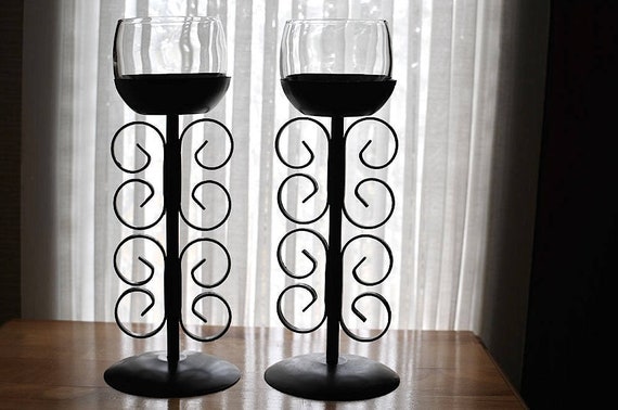 Two Black Metal Scroll And Glass Vintage Candle Holders Etsy