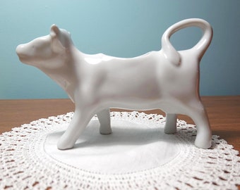 White Porcelain Cow Cream Pitcher, Cow Creamer, White Porcelain Milk Jug, Vintage Figural Creamer