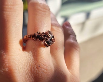 Wire wrapped Smoky Quartz Ring, Dark Light Academia Jewelry, Minimalist nature jewelry, Botanical Goth Accessories, Gifts ring for mom