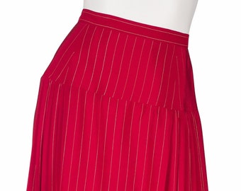 Emanuel Ungaro 1980s Vintage Gold Pinstripe Red Silk Pleated Skirt Sz XS