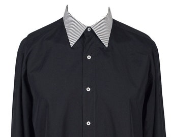 Burini Brioni 1990 Vintage uomo camicia a righe in cotone bianco e nero con polsino francese Etsy Italia
