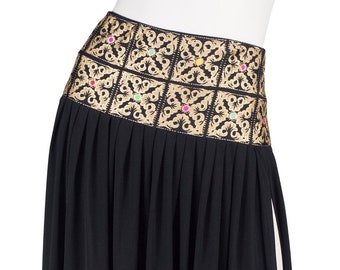 Gottex 1980s Vintage Gold Stencilled Black Beach Skirt Sz L