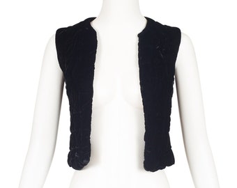 Courrèges 1970s Vintage Quilted Black Velvet Cropped Vest Sz XS