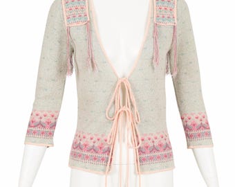 Bill Gibb 1977 S / S Runway Vintage Pastell Floral Strick Quaste Strickjacke