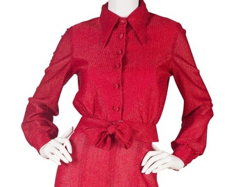 Algo-Ettes 1970s Vintage Disco Red Metallic Top & Palazzo Pant Suit Sz XS