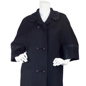 1950s Vintage Women's Styled by David Satin Trim Black Wool Coat image 1
