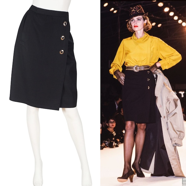 Yves Saint Laurent 1989 S/S Vintage "Le Smoking" Black Wool Gabardine Skirt Sz XS