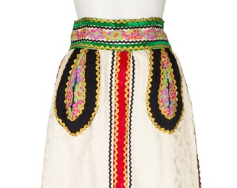 1970s Vintage Velvet Ribbon & Floral Appliqué Brocade Maxi Skirt