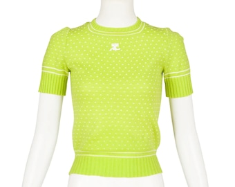 Courrèges 1970s Vintage Lime Green Knit Short Sleeve Sweater Sz XS