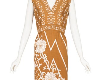 Paganne by Gene Berk 1972 Vintage Documented Floral Geometric Print Jersey Maxi Dress