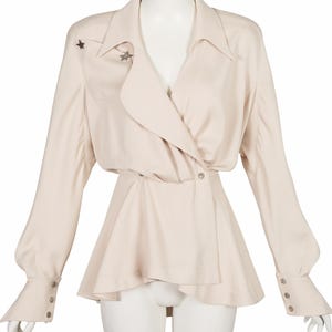 Thierry Mugler 1992 S/S "Les Cowboys" Beige Vintage Asymmetrical Draped Jacket Sz M