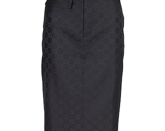 Gucci by Tom Ford 1998 S/S 'GG' Monogram Print Vintage Black Pencil Skirt Sz XS