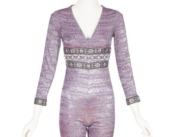 Eloise Curtis for Happenstance des années 1960, combinaison vintage violet lurex argenté Sz XXS XS