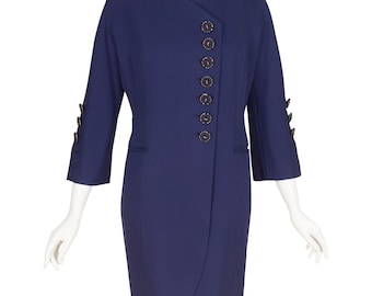 Christian Dior Haute Couture 1990 F/W Runway Vintage Chainlink Button Navy Wool Coat