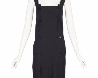 Nina Ricci Boutique 1970s Black Linen Sleeveless Vintage Shift Dress Sz XXS