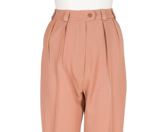 Emmanuelle Khanh 1972 Vintage Beige Wool Gabardine Straight-Leg Trousers Sz XXS XS