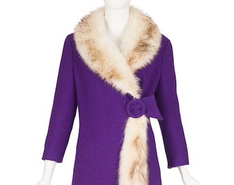 Royal Emblem by Namdlef 1960s Vintage Mod Fur Collar Purple Wool Coat