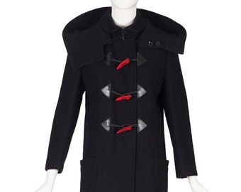 Y's Yohji Yamamoto Red Toggle Black Wool Duffle Coat