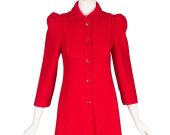 Albert Nipon "Coature" 1980s Vintage Red Wool Puff Shoulder Collared Bib Coat Sz S