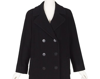 Georges Rech 1990s Vintage Black Wool Double-Breasted Coat Sz 40