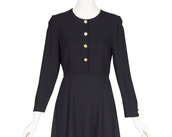 Sonia Rykiel 1990s Vintage Black Crepe & Chiffon Long Sleeve Dress Sz M