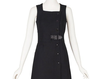 Courrèges 1970s Vintage Numbered Black Ribbed A-Line Midi Dress Sz XS S