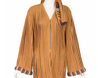 Kay Cosserat 1970s Vintage Pleated Wool Knit Cardigan & Scarf Set