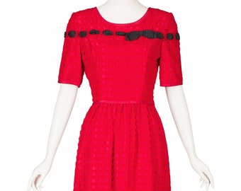 Serge & Réal Couture 1970s-does-1950s Vintage NWT Red Silk Bow Cocktail Dress Sz XS
