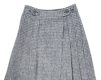 Cacharel 1970s Vintage Kids' Plaid Gray Wool Pleated Skirt 6Y