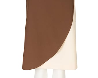 Escada 1980s Vintage Brown & Cream Color Block Wool Wrap Skirt Sz XS